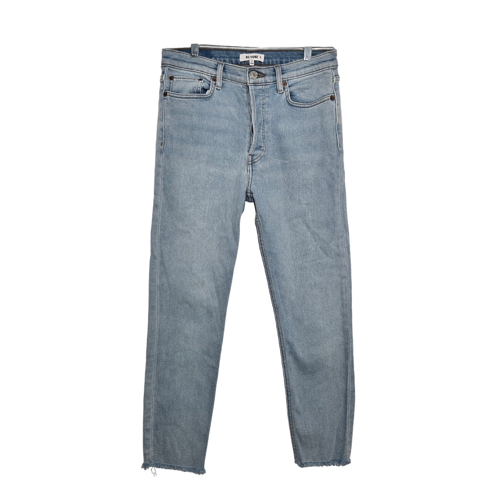 RE/DONE Sz 29 90s High Rise Ankle Crop Jeans Light‎ Blue Wash Women's Raw Hem